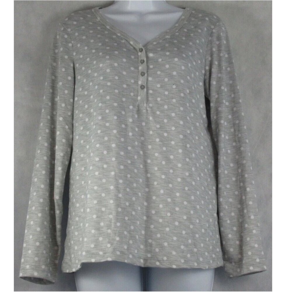 Charter Club Women's Soft Knit Henley Pajama Top, Gray Polka Dots, Small